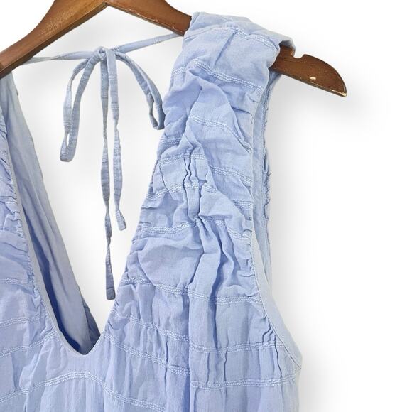 Free People Dress Agatha Midi Blue Long Oversize Boho Textured Lagenlook Medium - Picture 9 of 11